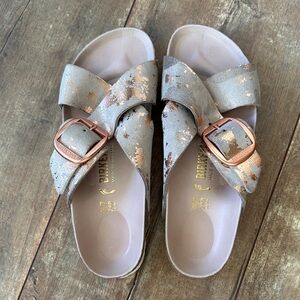 Birkenstock Sandals in Metallic and Tan